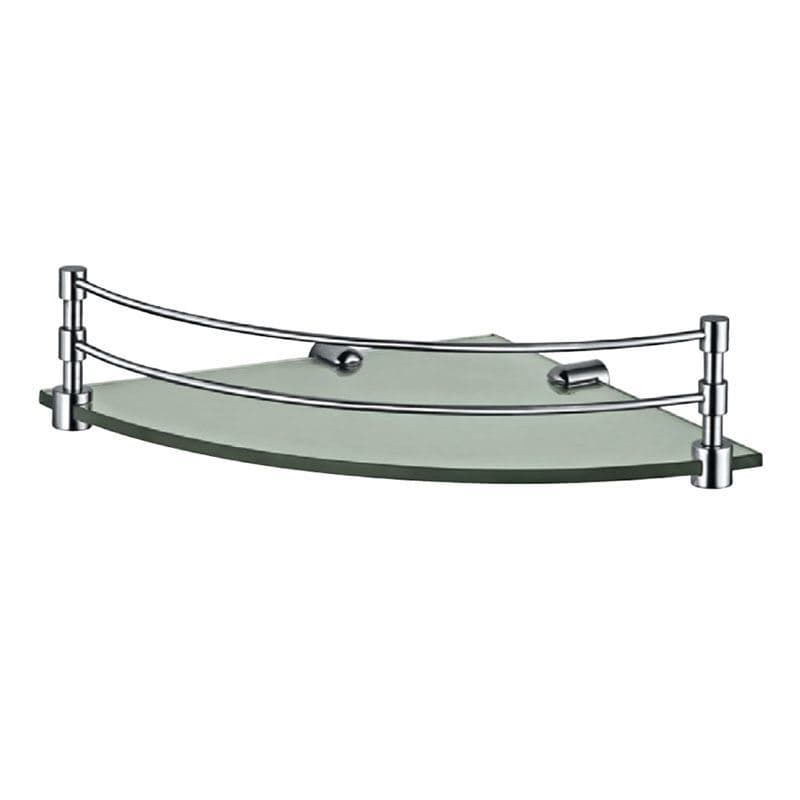 Corner Shelf | Tempered glass with chrome brackets | Chrome Finish | Material: Stainless Steel