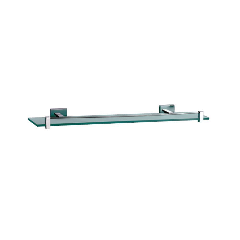 Glass Shelf 600 mm | Brass Brackets | Tempered glass | Chrome Finish