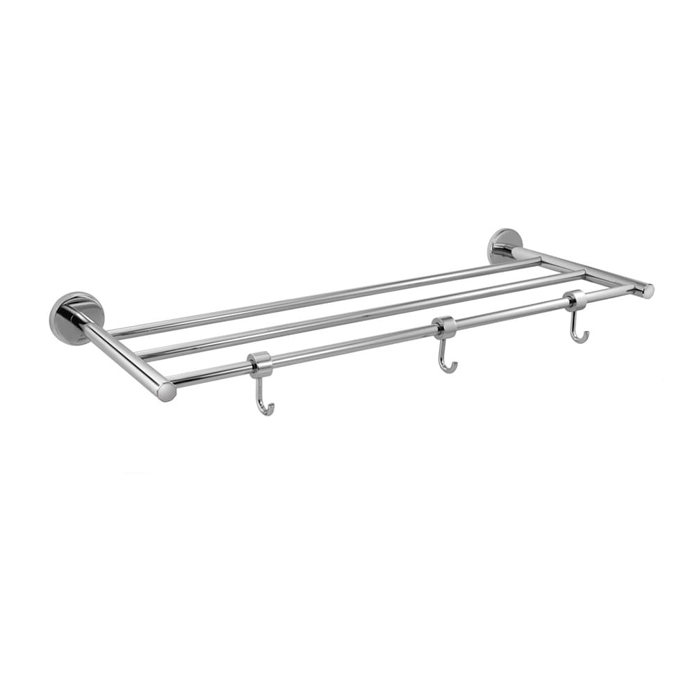Towel Rack 600 mm with Hooks | Chrome Finish | Material: Stainless Steel