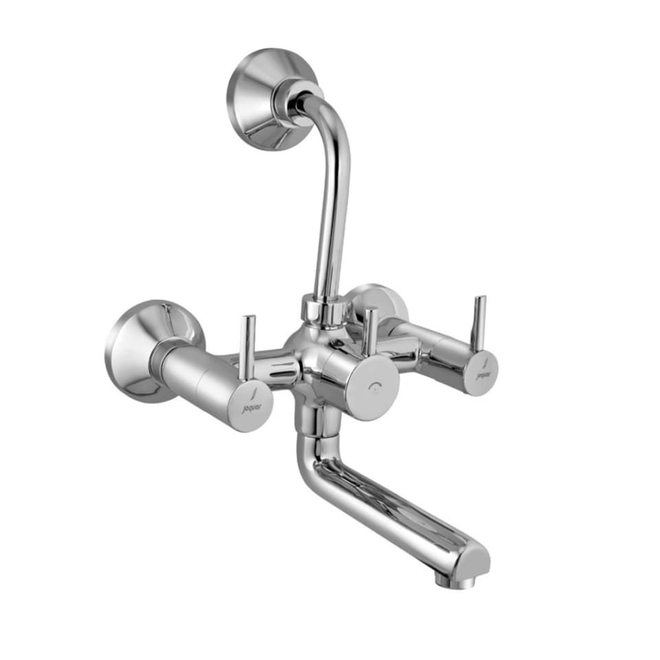 Florentine Prime Wall Mixer with Overhead Shower Provision | with 115 mm Long Bend Pipe on Upper Side and Wall Flanges | Chrome Finish | Material: Brass