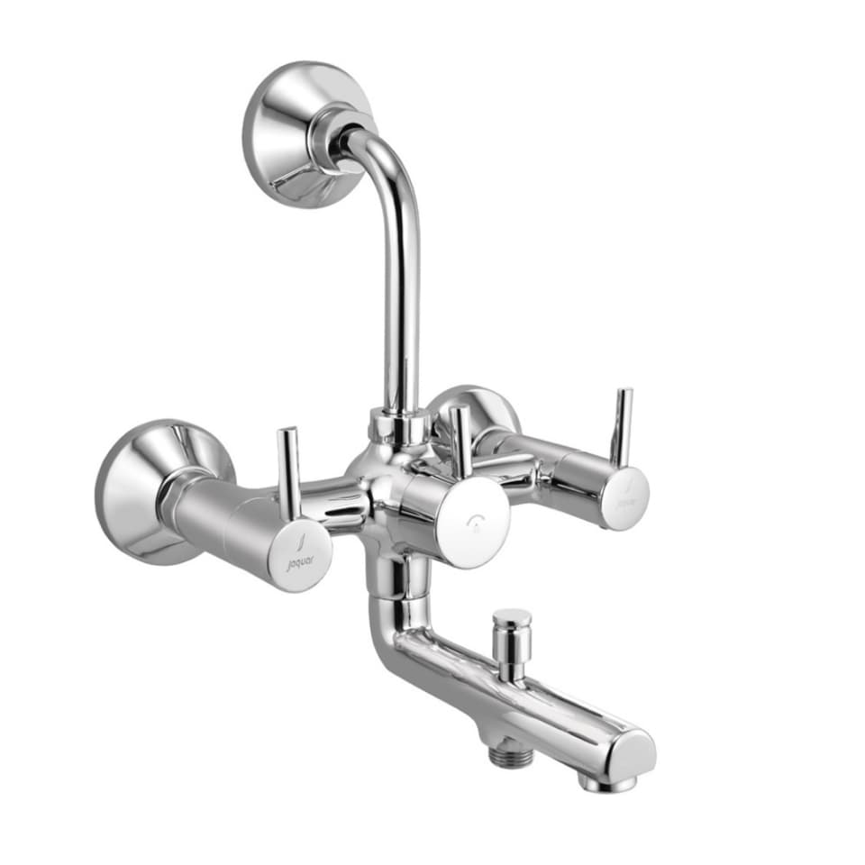 Florentine Prime 3-in-1 Wall Mixer with Provision for Hand Shower + Overhead Shower + Spout with Connecting Legs and Wall Flanges | Chrome Finish | Material: Brass