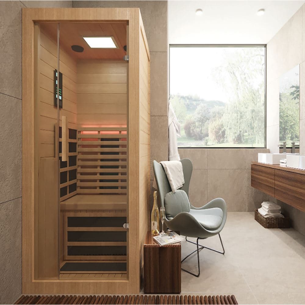 Solo Steam Room | Size: 900 x 900 x 2150 mm | 3kW Steam Generator | Tempered Glass | Digital Control Panel | Aromatic Steam | Material: Natural Alder Wood