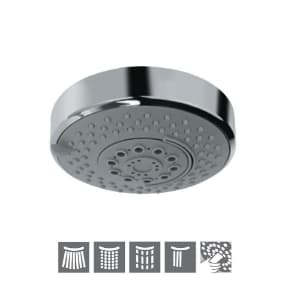 Overhead Shower 120 mm Round Shape Multi Flow (Rain, Soft, Massage & Cascade) ABS Body Chrome Plated with Gray Face Plate & Rubit Cleaning System | Chrome Finish | 4-Function