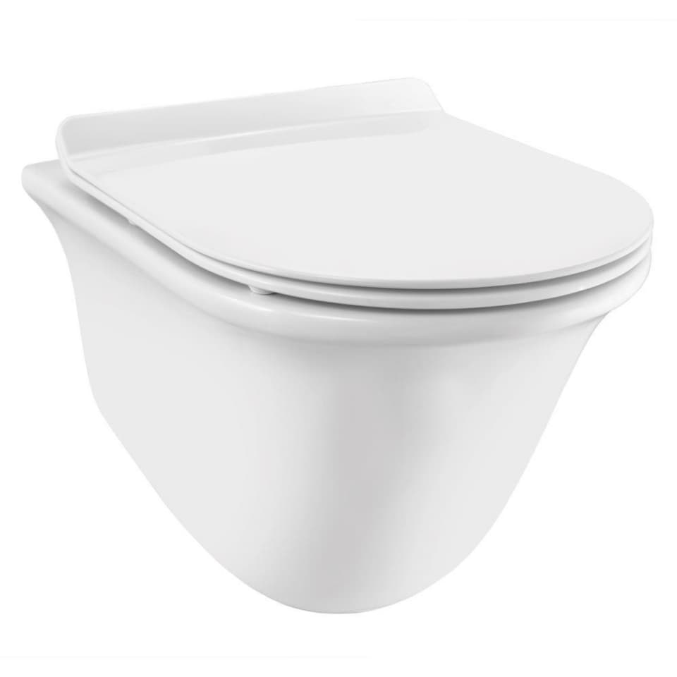 Wall Hung Toilet with UF Soft Close Slim Seat Cover, Rimless, Blind Installation Hinges, Fixing Accessories |  Size: 370 x 490 x 365 mm | Requires Concealed Cistern