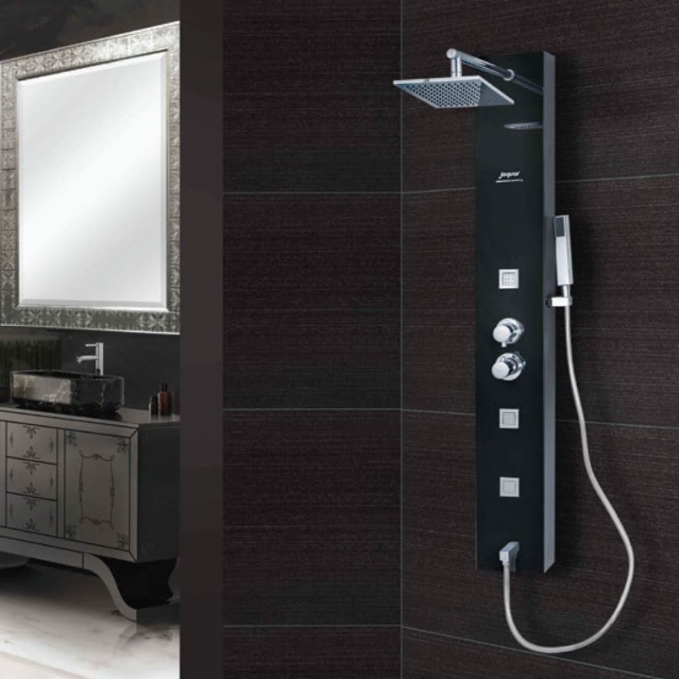 Blak Shower Panel | Size: 1500 x 200 mm | With Thermostat Mixer | Black Finish | Material: Stainless steel  | Suitable in place of  Wall MIxer