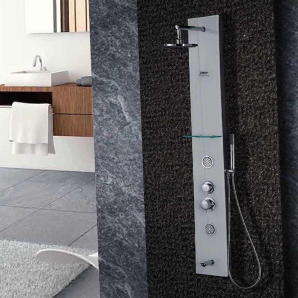 Infinity Shower Panel | Size: 1500 x 200 mm | Without Thermostat Mixer | White Glass Finish | Material: White tempered glass body | Suitable in place of  Wall MIxer