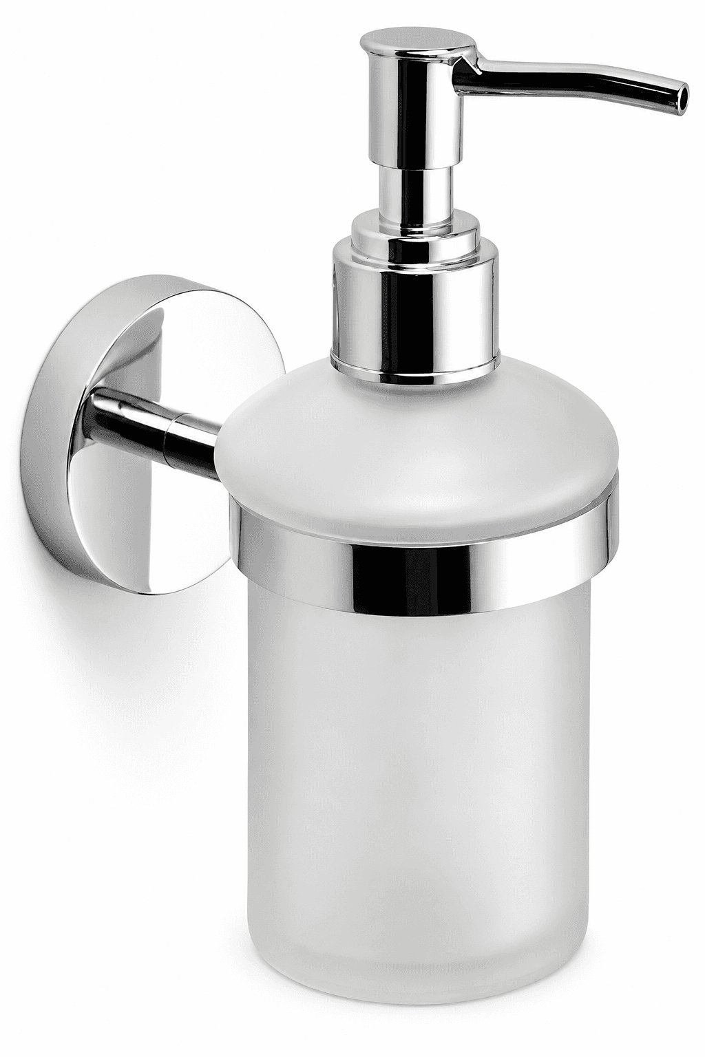 Easy Press Soap Dispenser | Glass Bottle with Holder | Chrome Finish