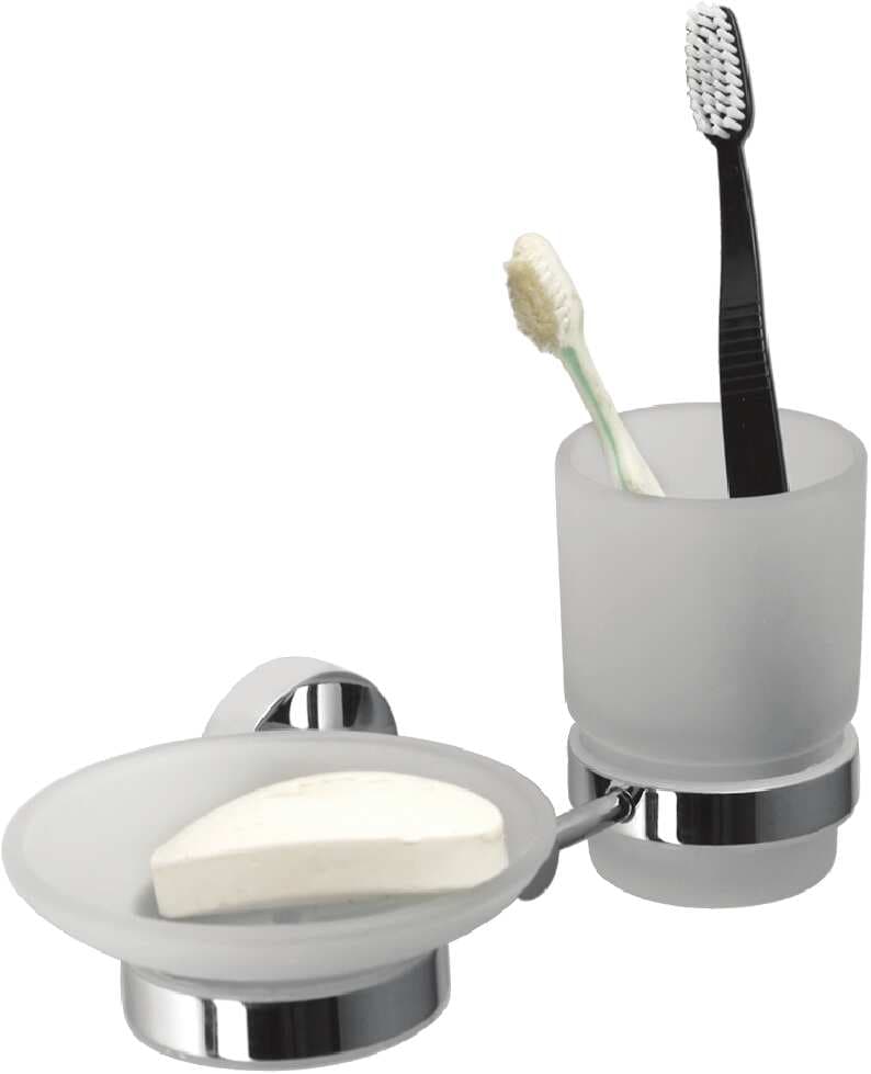 Glass Soap Dish  With Glass Tooth Brush Holder | Chrome Finish