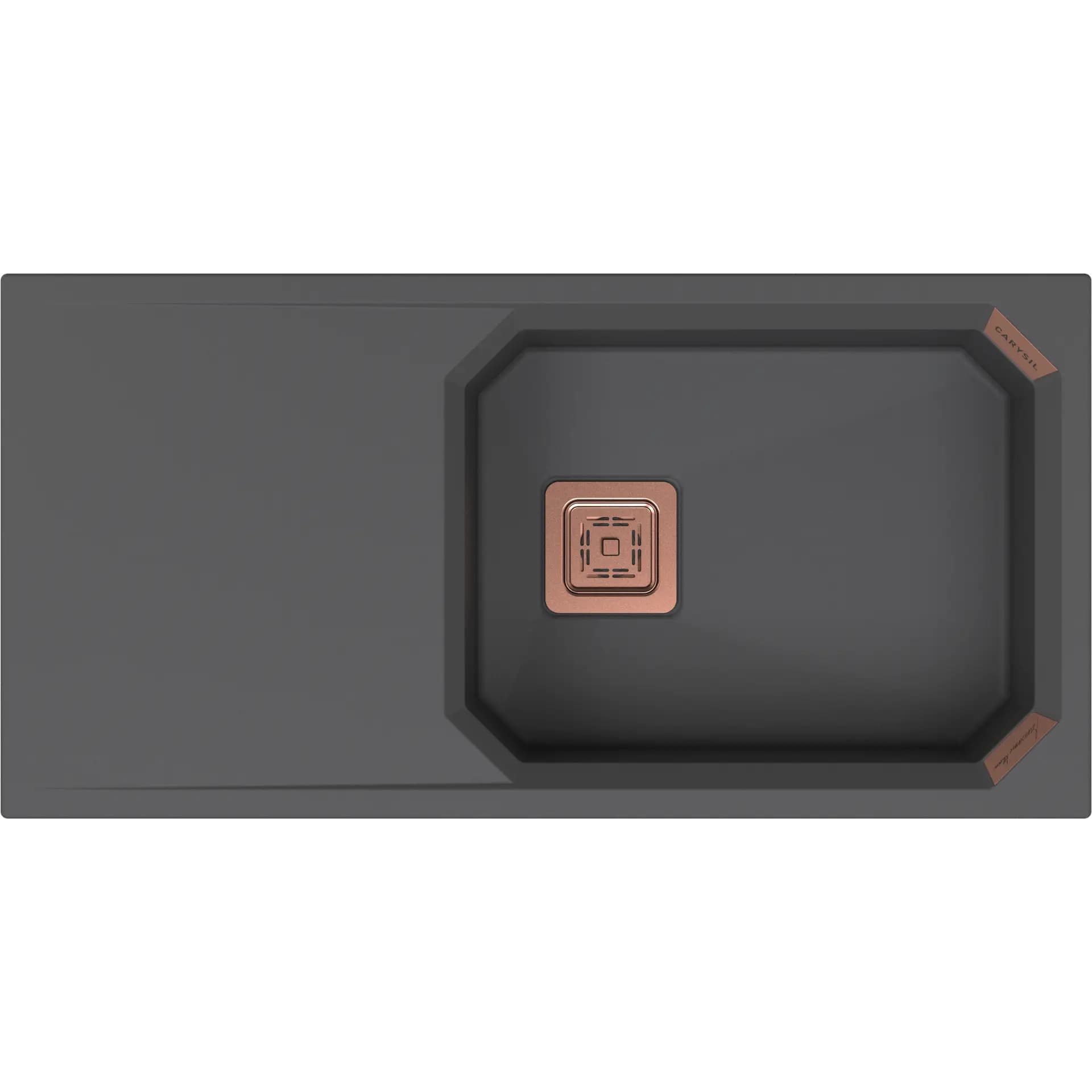 Crystal Series Quartz Kitchen Sink 26" × 18" x 8" ( 914 x 457 x 200mm) | Charcoal Finish | Top Mount, Under Mount & Flush Mount Installation | Included Accessories: Plumbing Kit | Slab Cutting Size: 480 x 365mm