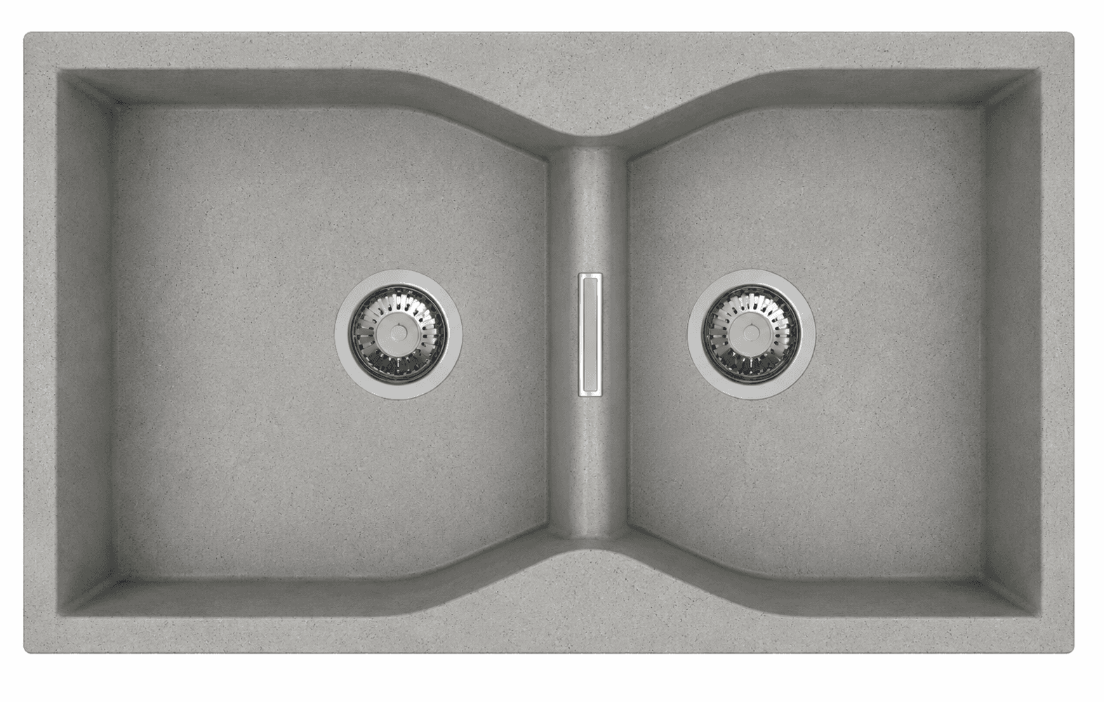 Largo Series Double Bowl Quartz Kitchen Sink 39" x 20" x 9" (900 x 500 x 225mm) | Concrete Finish | Top Mount, Flash Mount & Under Mount Installation | Included Accessories: Plumbing Kit | Slab Cutting Size: 465 x 443mm + 325 x 443mm