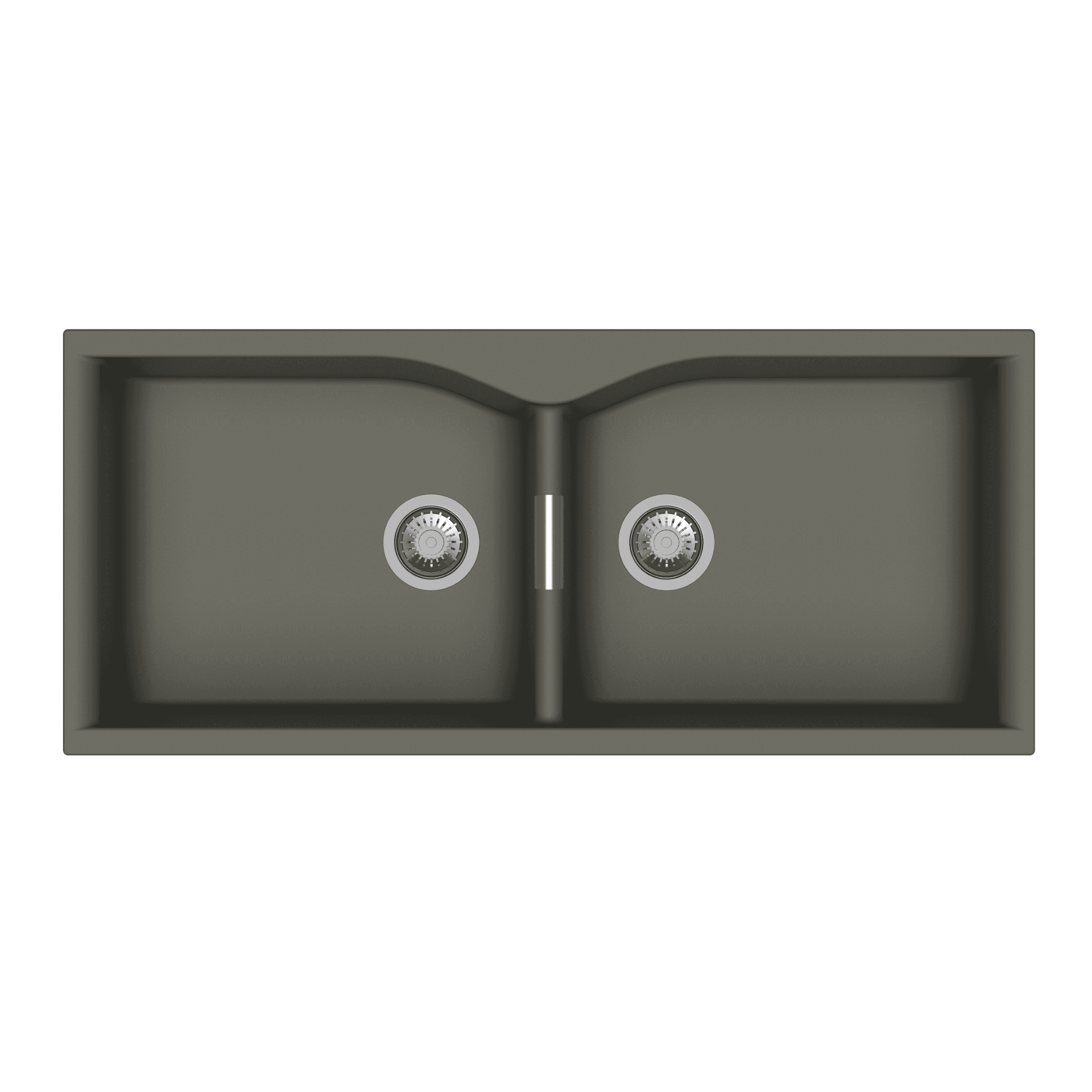 Largo Series Double Bowl Quartz Kitchen Sink 45" x 20" x 9" (1100 x 500 x 225mm) | Concrete Finish | Top Mount, Flash Mount & Under Mount Installation | Included Accessories: Plumbing Kit | Slab Cutting Size: 510 x 443mm + 510 x 443mm