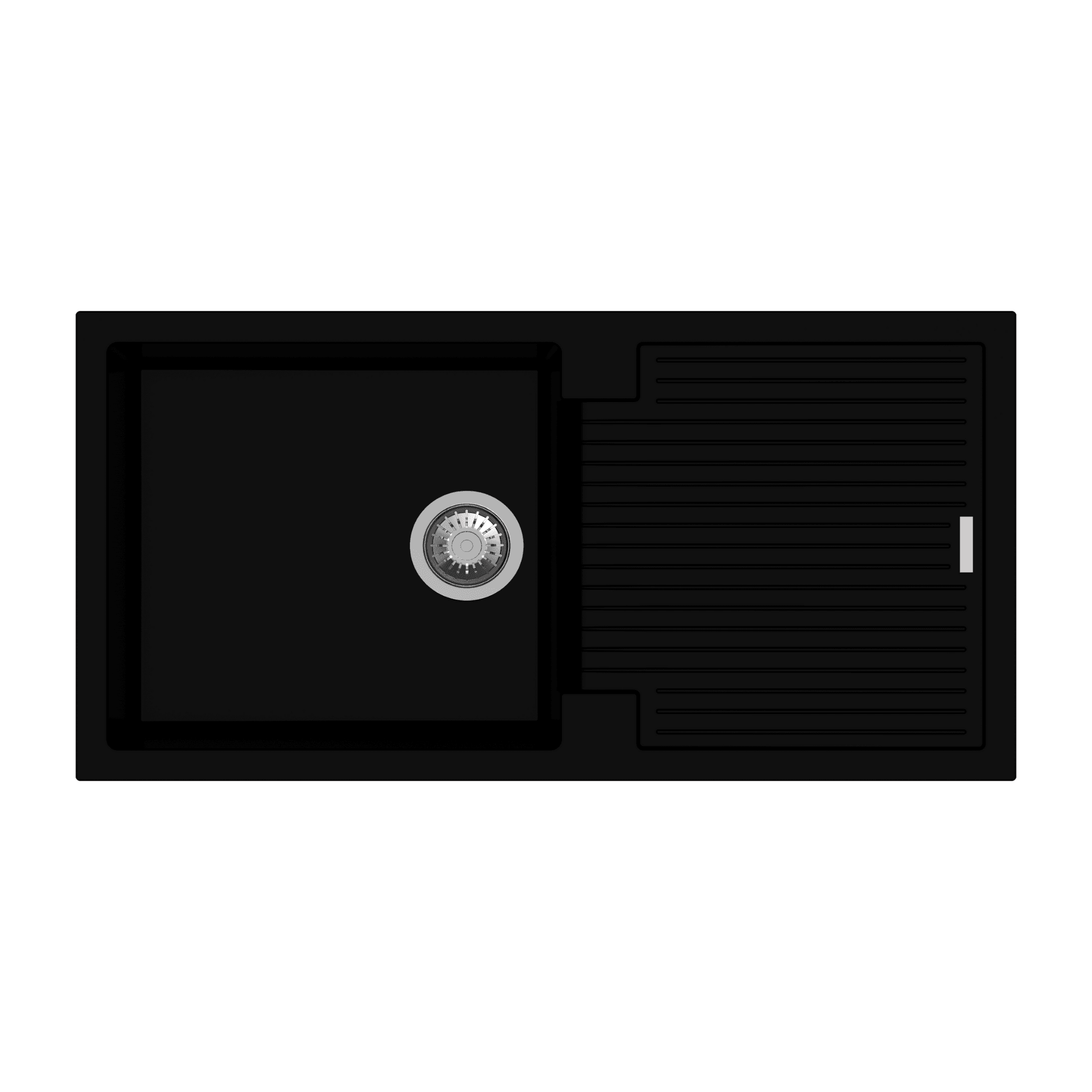 New Tip Toe Rimo with Drainer Quartz Kitchen Sink 40" × 20" x 8" ( 1000 x 500 x 200mm) | Deep Black Finish | Top Mount, Flush Mount & Under Mount Installation | Included Accessories: Plumbing Kit | Slab Cutting Size: 480 x 430mm