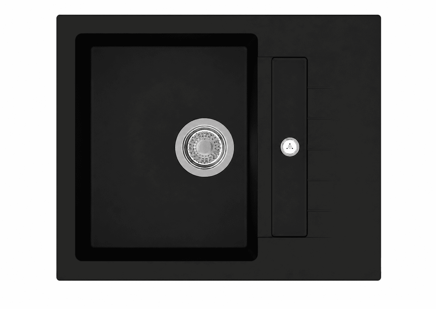 New Tip Toe with Drainer Quartz Kitchen Sink 24" × 20" x 8" ( 615 x 500 x 200mm) | Deep Black Finish | Top Mount, Flush Mount & Under Mount Installation | Included Accessories: Plumbing Kit | Slab Cutting Size: 347 x 430mm