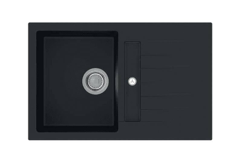 New Tip Toe with Drainer Quartz Kitchen Sink 31" × 20" x 8" ( 780 x 500 x 200mm) | Deep Black Finish | Top Mount, Flush Mount & Under Mount Installation | Included Accessories: Plumbing Kit | Slab Cutting Size: 347 x 430mm