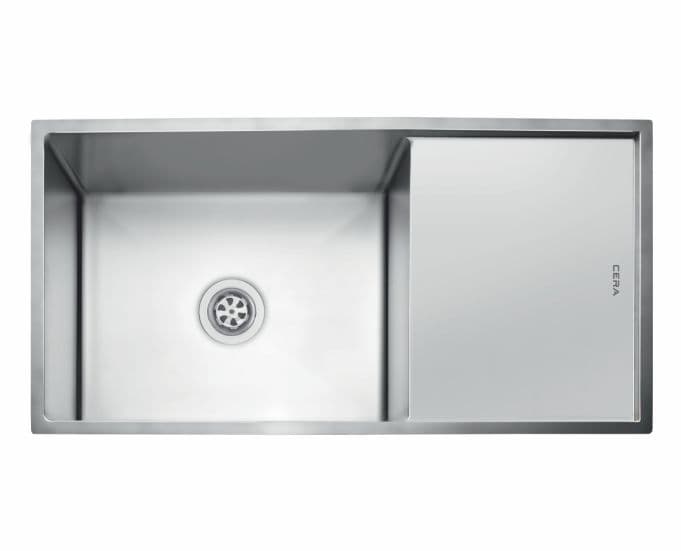 Maximus Single Bowl Kitchen Sink With Drain Board | Size: 915 x 460 x 230 mm (36" x 18" x 9") | Under mount | 304 Stainless Steel | Satin Finish