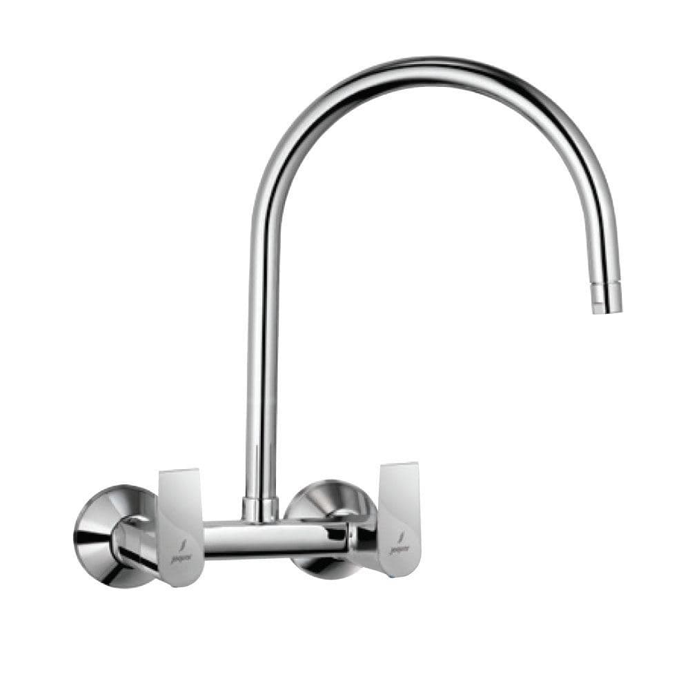 Aria Sink Mixer with Regular Swinging Spout (Wall Mounted Model) With Connecting Legs & Wall Flanges | Chrome Finish | Material: Brass | For Kitchen Use